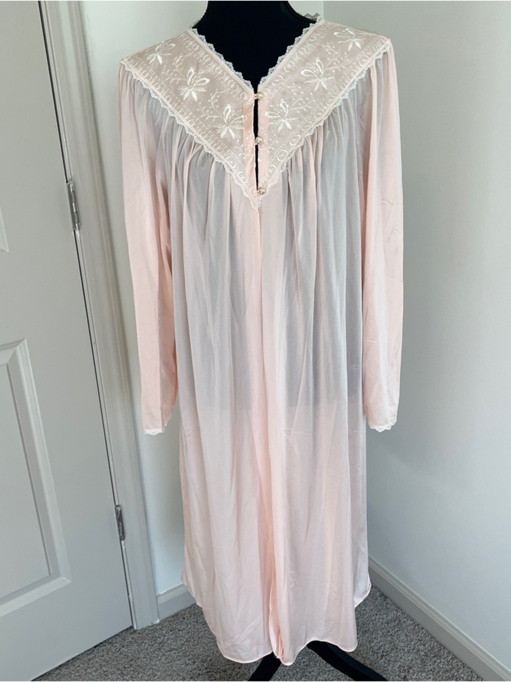 Vintage Shadowline Pink Sheer Peignoir Robe Lace Trim Nylon Medium